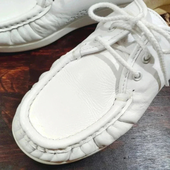 SAS Siesta Moccasins White Leather Nurse Career Soft Step Heel Sz 8 Wide - Picture 13 of 16